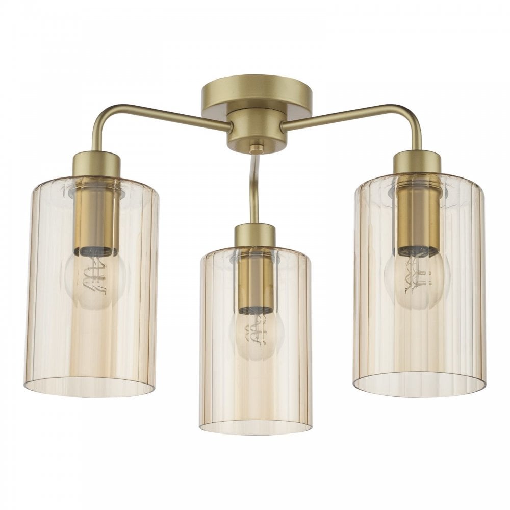Daylin Satin Gold & Amber Glass 3 Light Semi Flush