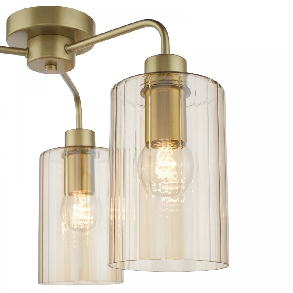 Daylin Satin Gold & Amber Glass 3 Light Semi Flush