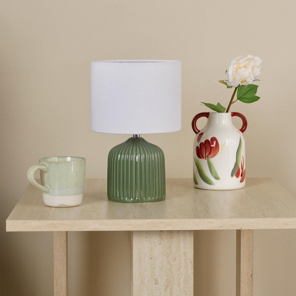 Gigi Green Twin Pack Table Lamps C/W Shade