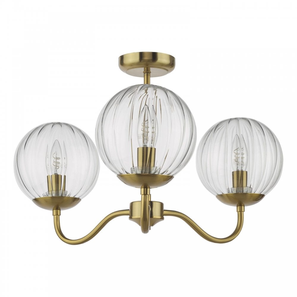 Jocelyn 3 Light Brass Semi Flush Fitting