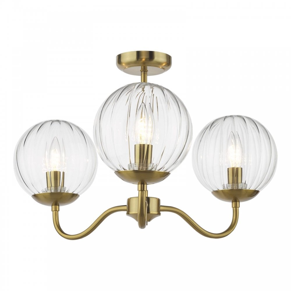 Jocelyn 3 Light Brass Semi Flush Fitting