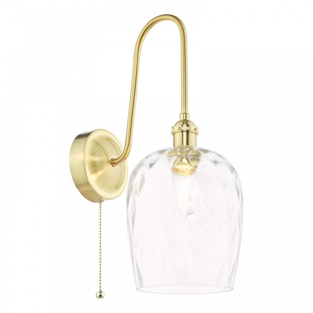 Hadano Brass Curved Arm Wall Light with Dimpled Shade
