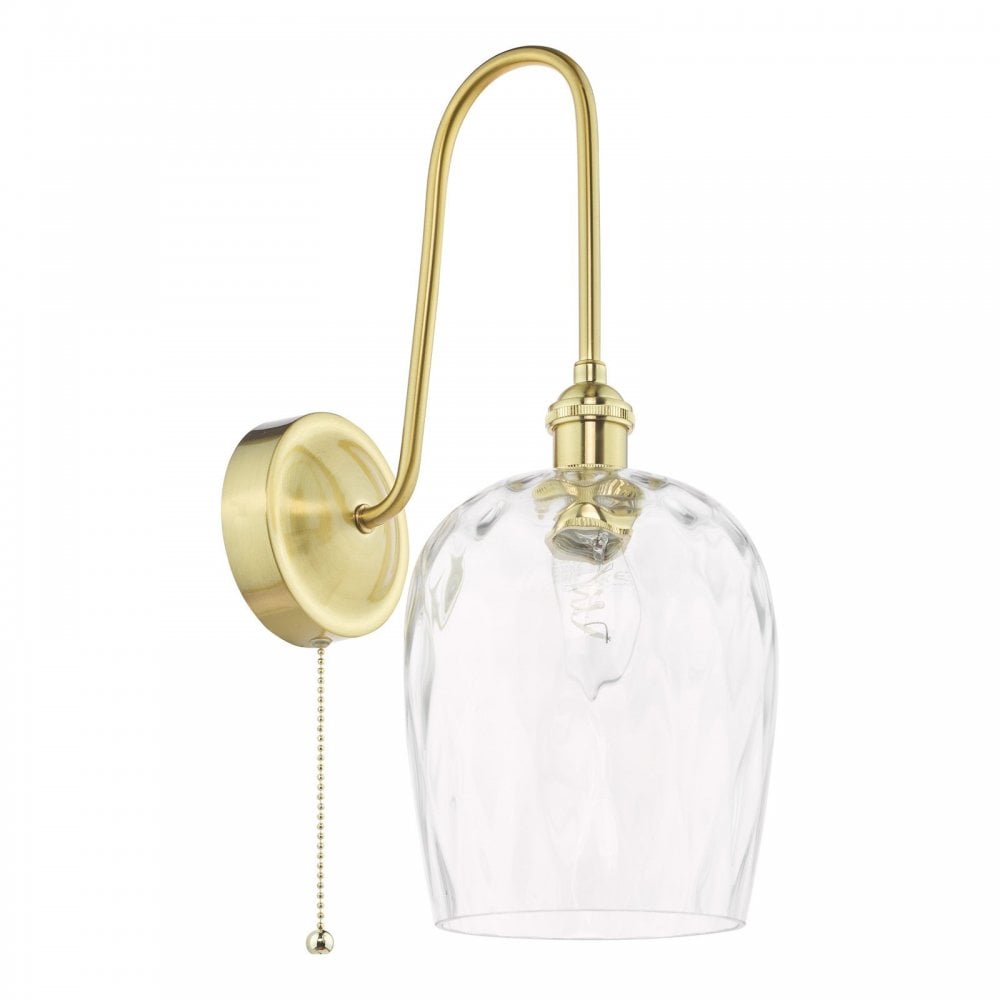 Hadano Brass Curved Arm Wall Light with Dimpled Shade