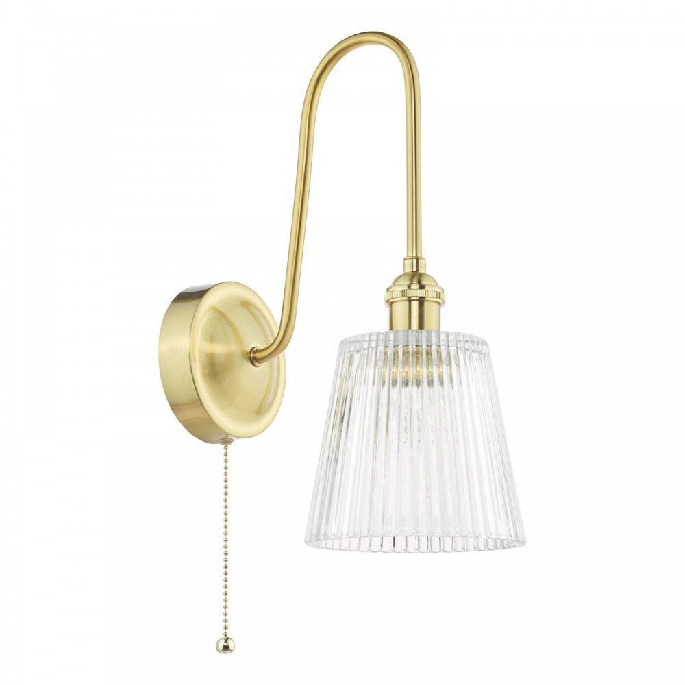 Hadano Brass Curved Arm Wall Light with Ribbed Shade