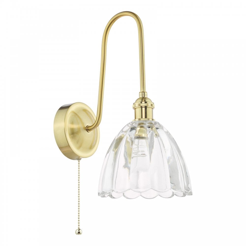 Hadano Brass Curved Arm Wall Light with Scalloped Bell Glass Shade