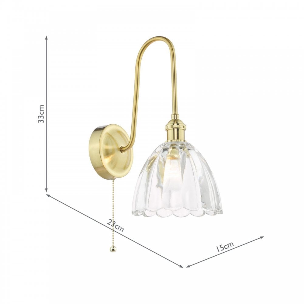Hadano Brass Curved Arm Wall Light with Scalloped Bell Glass Shade