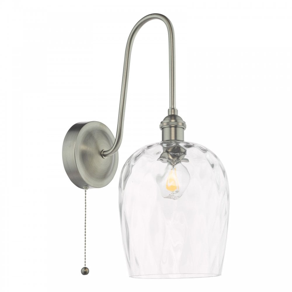 Hadano Antique Chrome Curved Arm Wall Light with Dimpled Shade