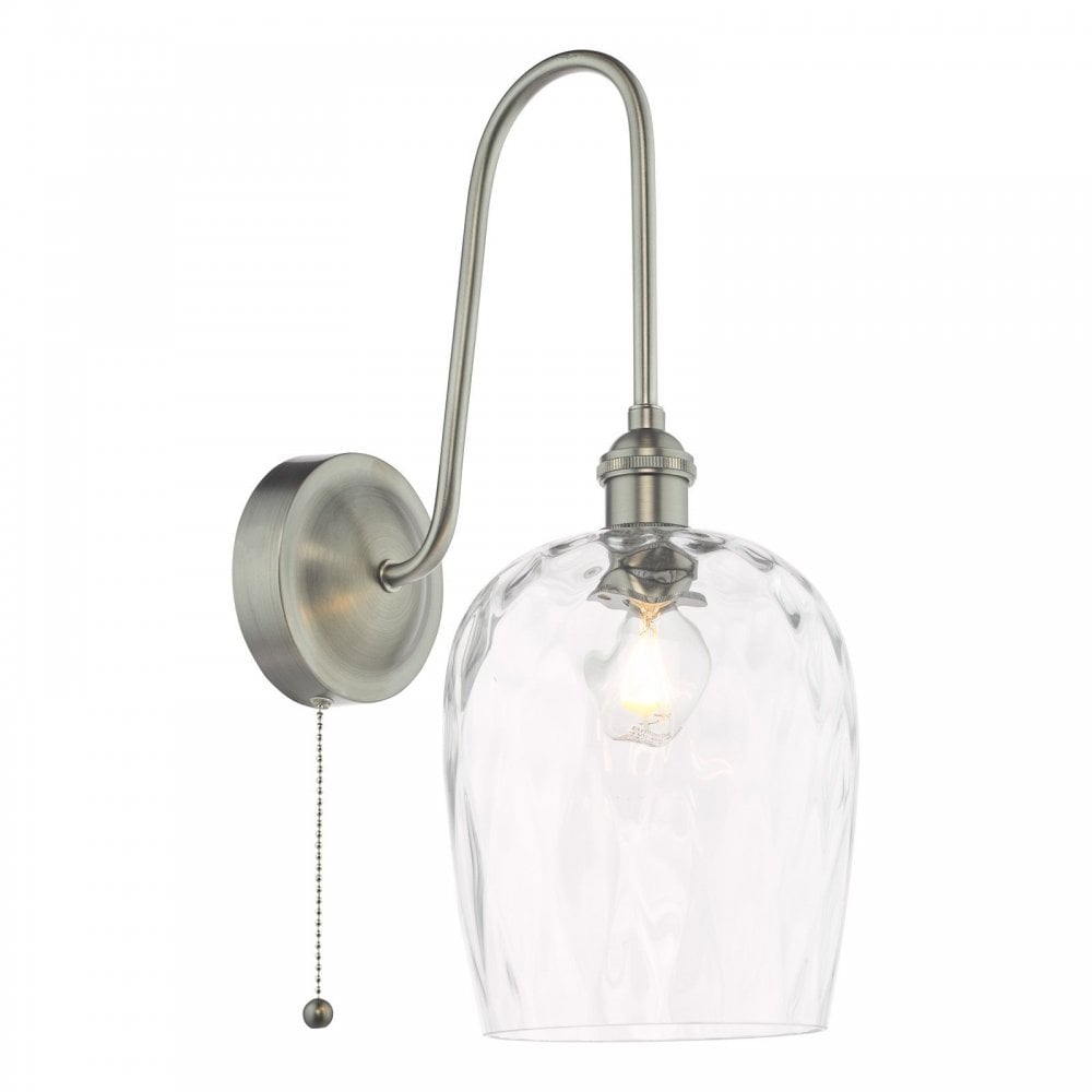 Hadano Antique Chrome Curved Arm Wall Light with Dimpled Shade