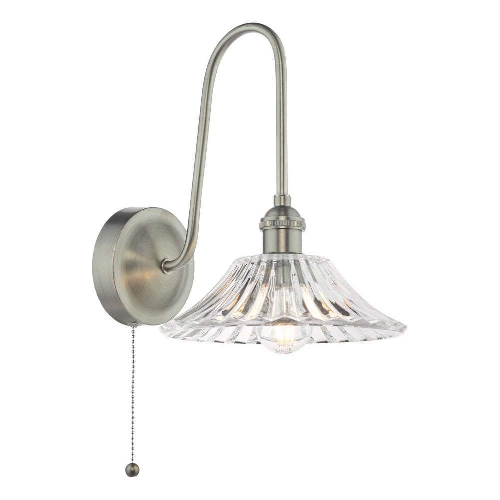 Hadano Antique Chrome Curved Arm Wall Light with Flared Shade
