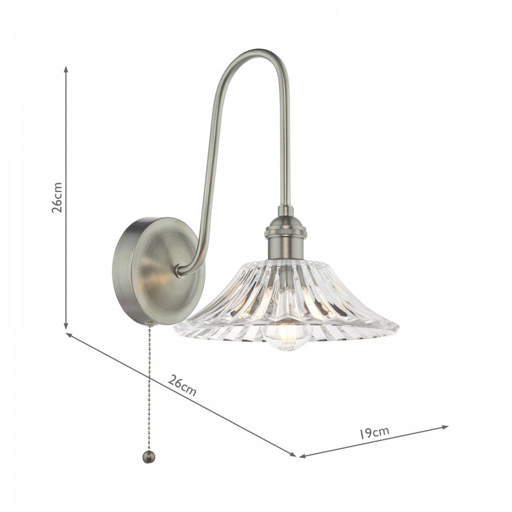 Hadano Antique Chrome Curved Arm Wall Light with Flared Shade