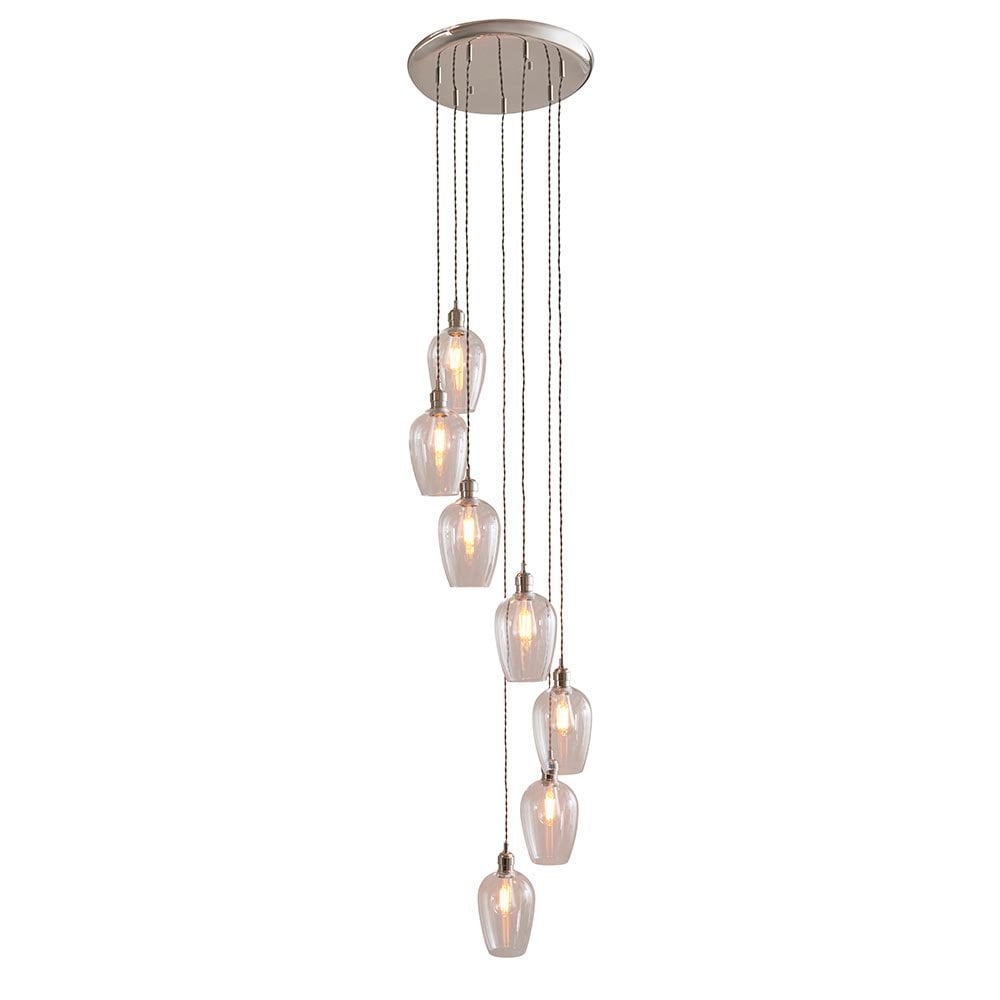 Millie Polished Nickel 7 Light Pendant with Clear Glass Shades