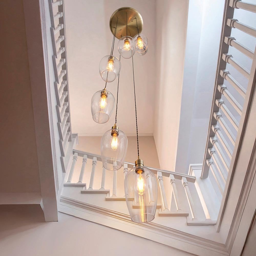 Millie Antique Brass 7 Light Pendant with Clear Glass Shades