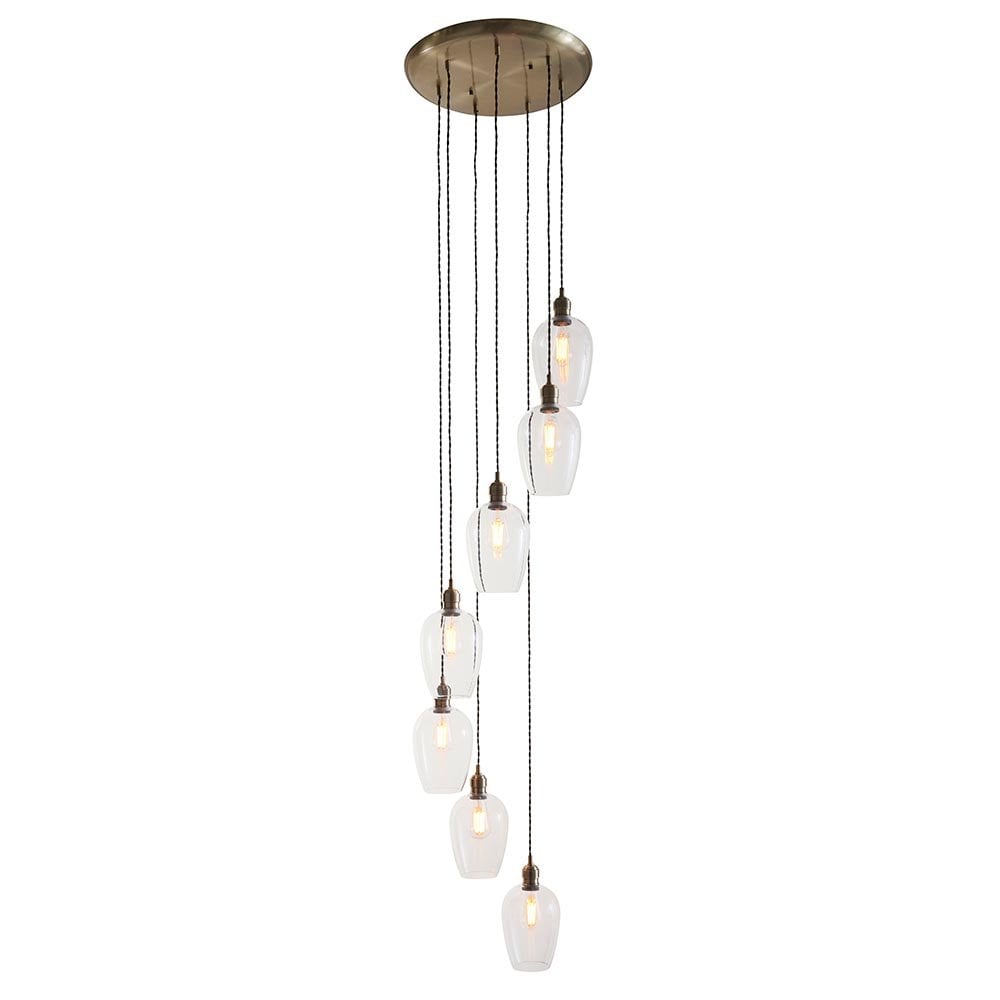 Millie Antique Brass 7 Light Pendant with Clear Glass Shades