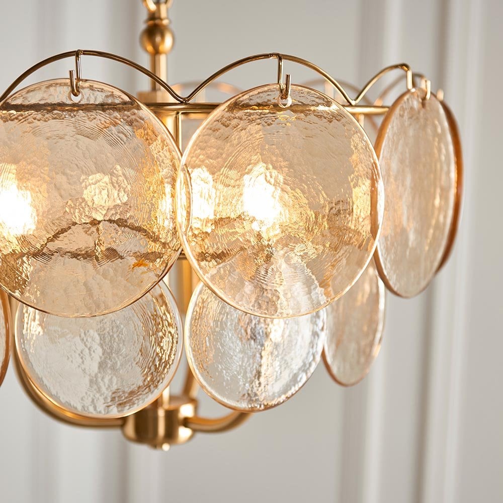 Elish Champagne Glass & Brass 3 Light Ceiling Pendant