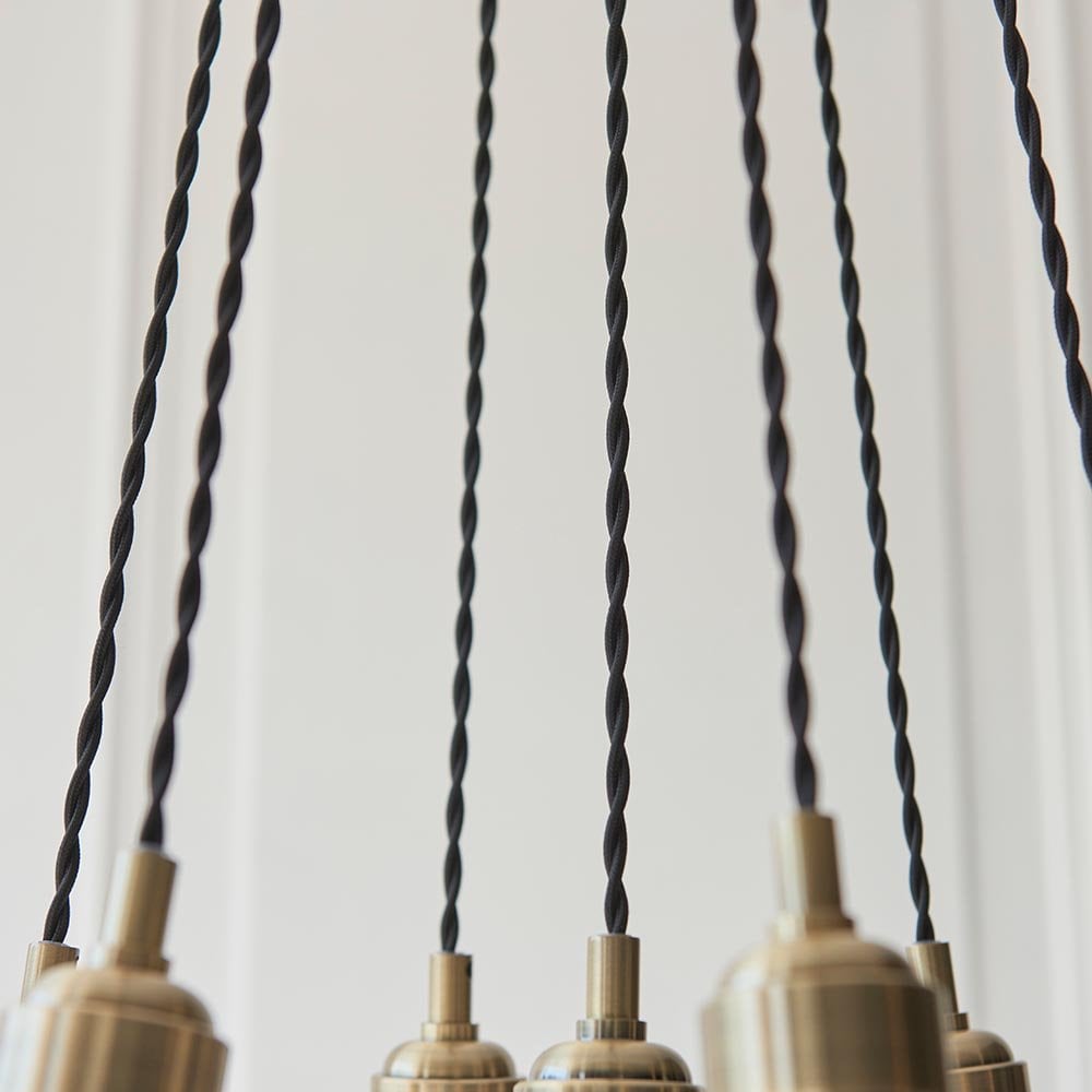 Mia Antique Brass 7 Light Cluster Pendant with Clear Glass Shades