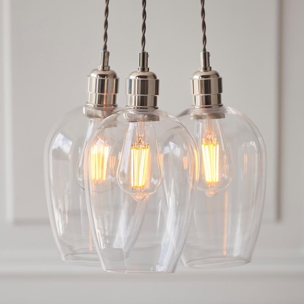 Mia Polished Nickel 3 Light Cluster Pendant with Clear Glass Shades
