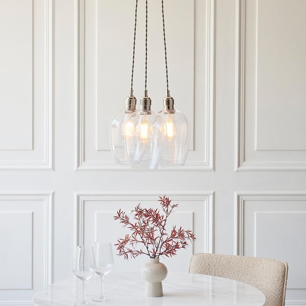 Mia Polished Nickel 3 Light Cluster Pendant with Clear Glass Shades