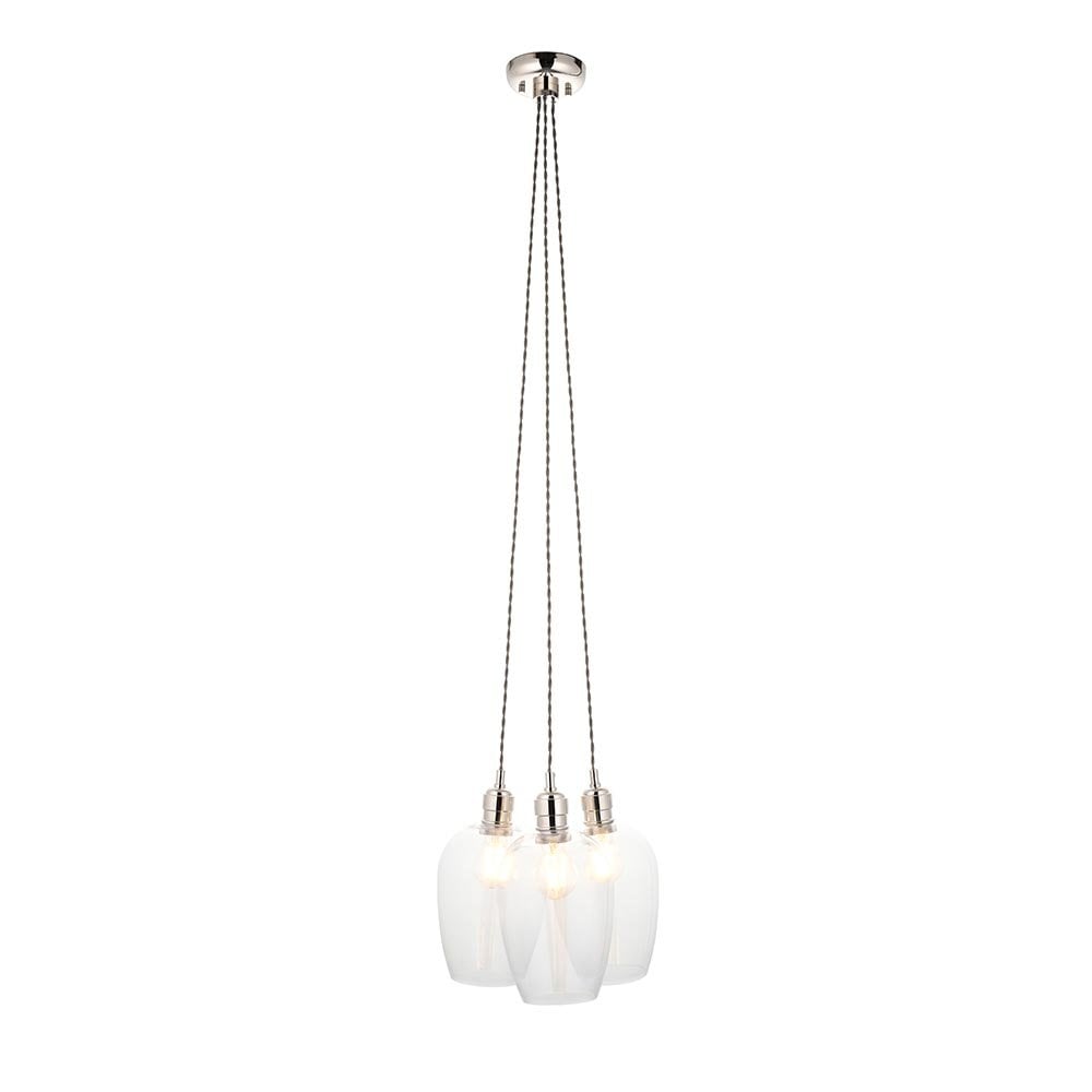 Mia Polished Nickel 3 Light Cluster Pendant with Clear Glass Shades