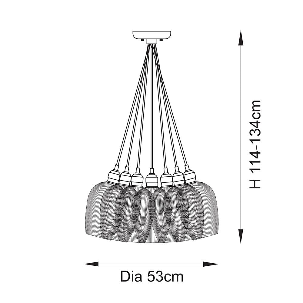 Mia Polished Nickel 7 Light Cluster Pendant with Ribbed Glass Shades