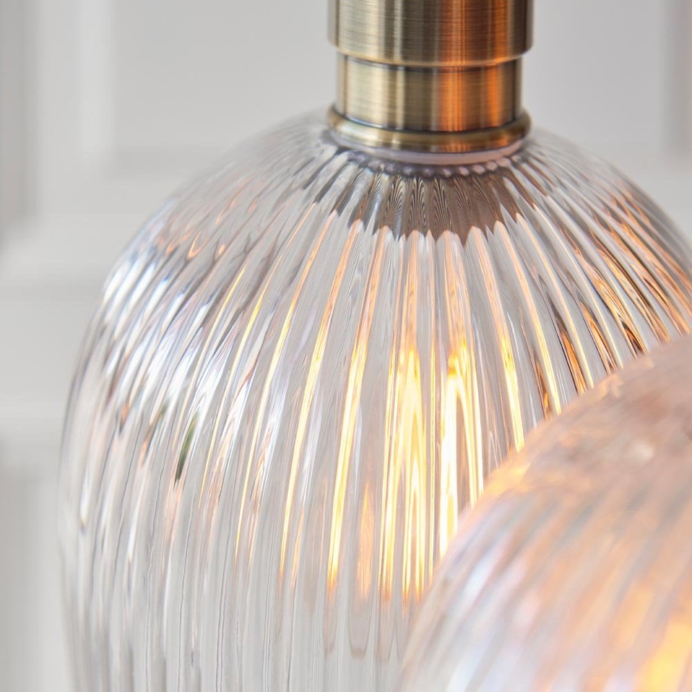 Mia Antique Brass 3 Light Cluster Pendant with Ribbed Glass Shades