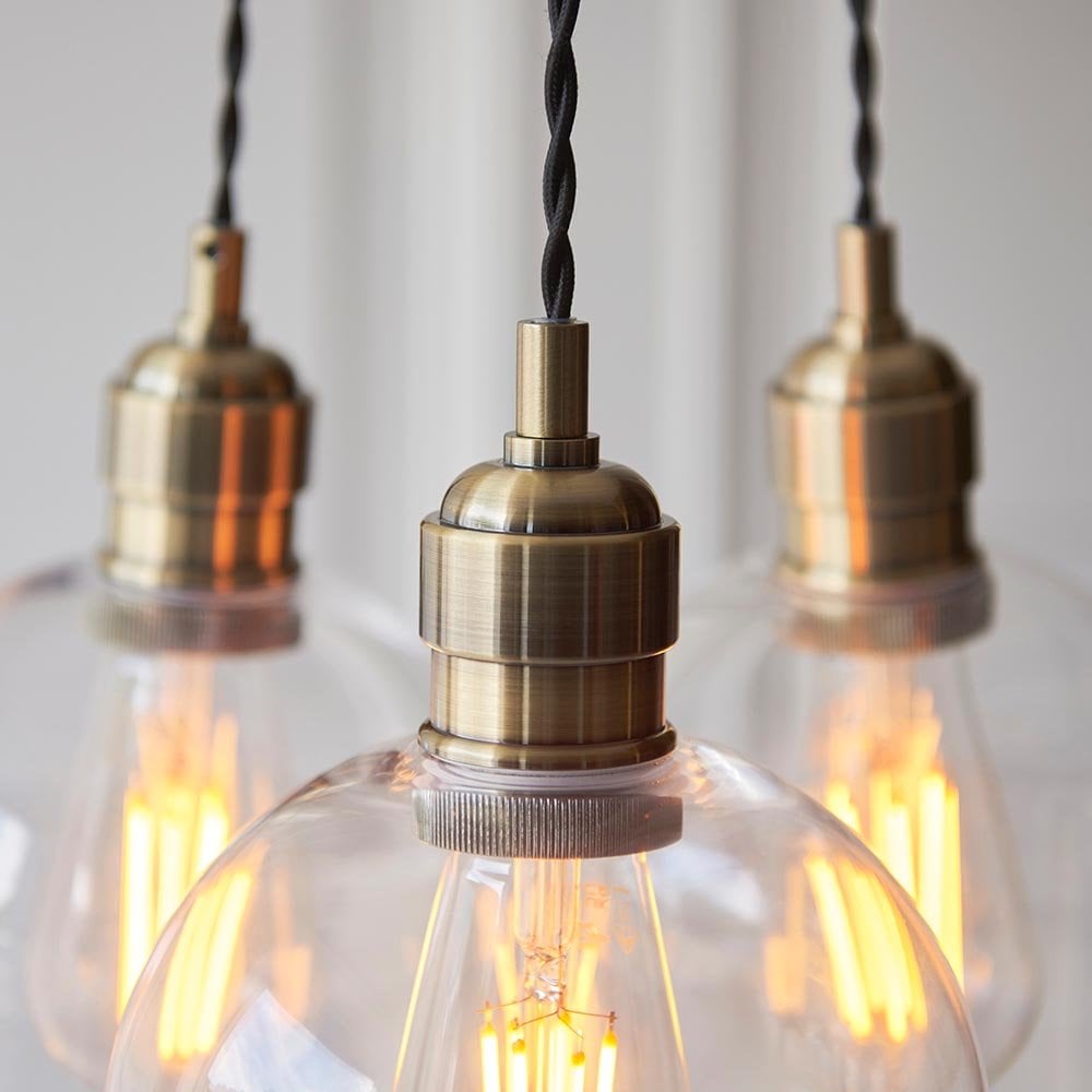 Mia Antique Brass 3 Light Cluster Pendant with Clear Glass Shades