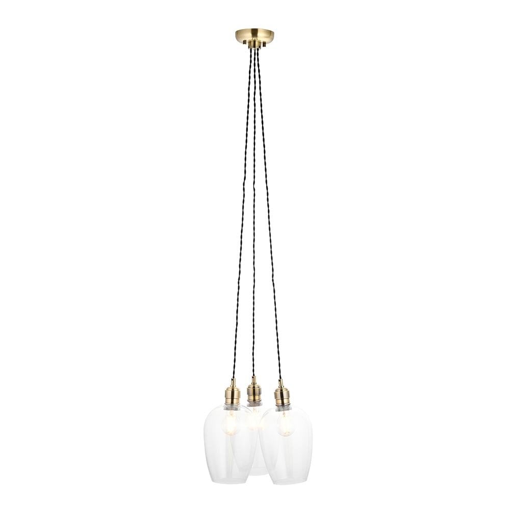 Mia Antique Brass 3 Light Cluster Pendant with Clear Glass Shades