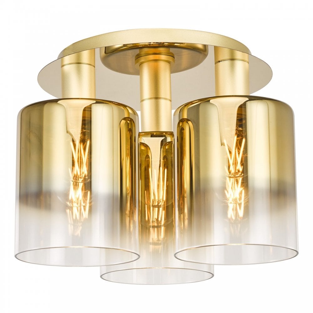 Savannah 3 Light Satin Gold & Ombre Glass Semi Flush