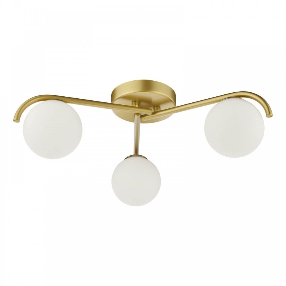 Orlena 3 Light Flush in Satin Gold & Opal Glass