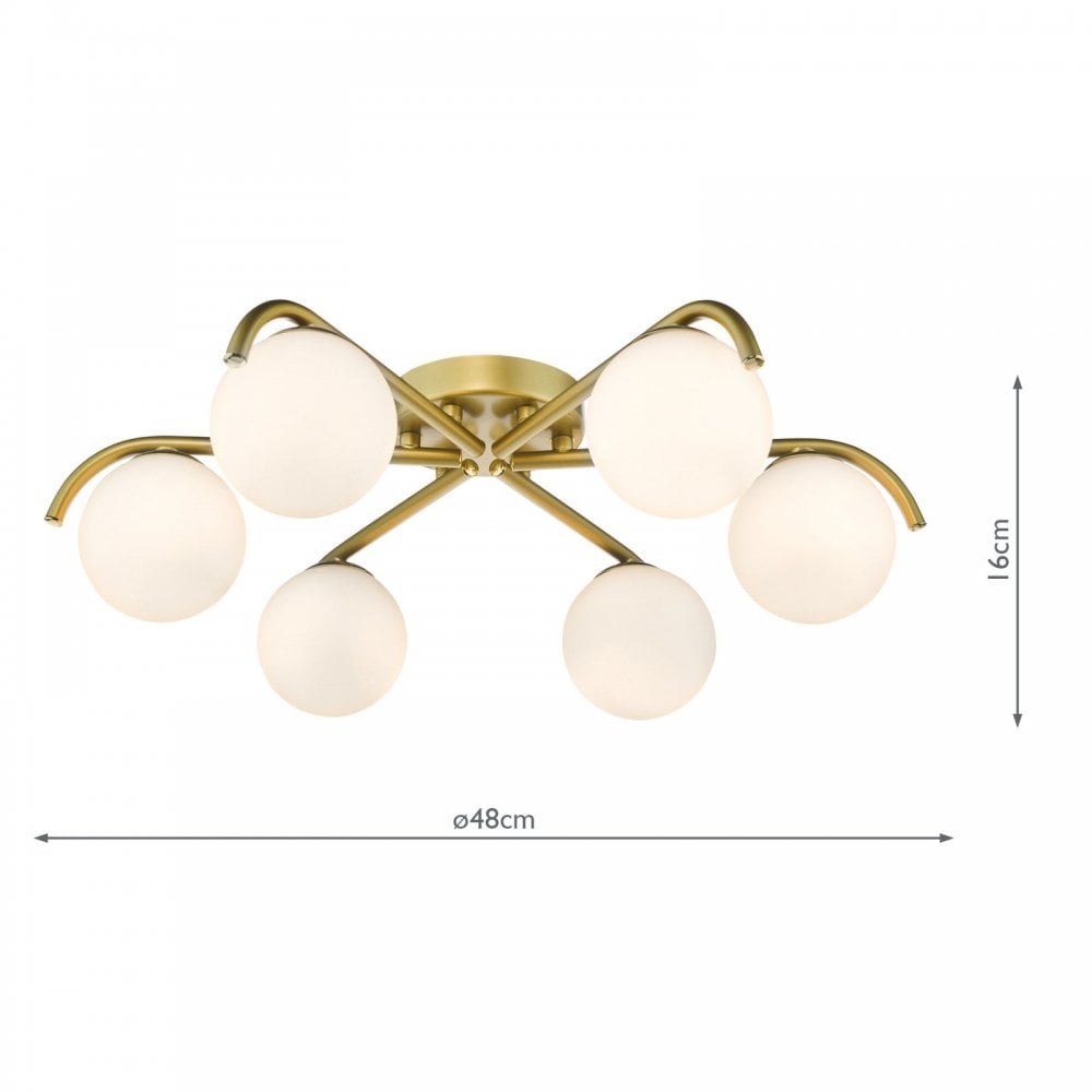 Orlena 6 Light Flush in Satin Gold & Opal Glass