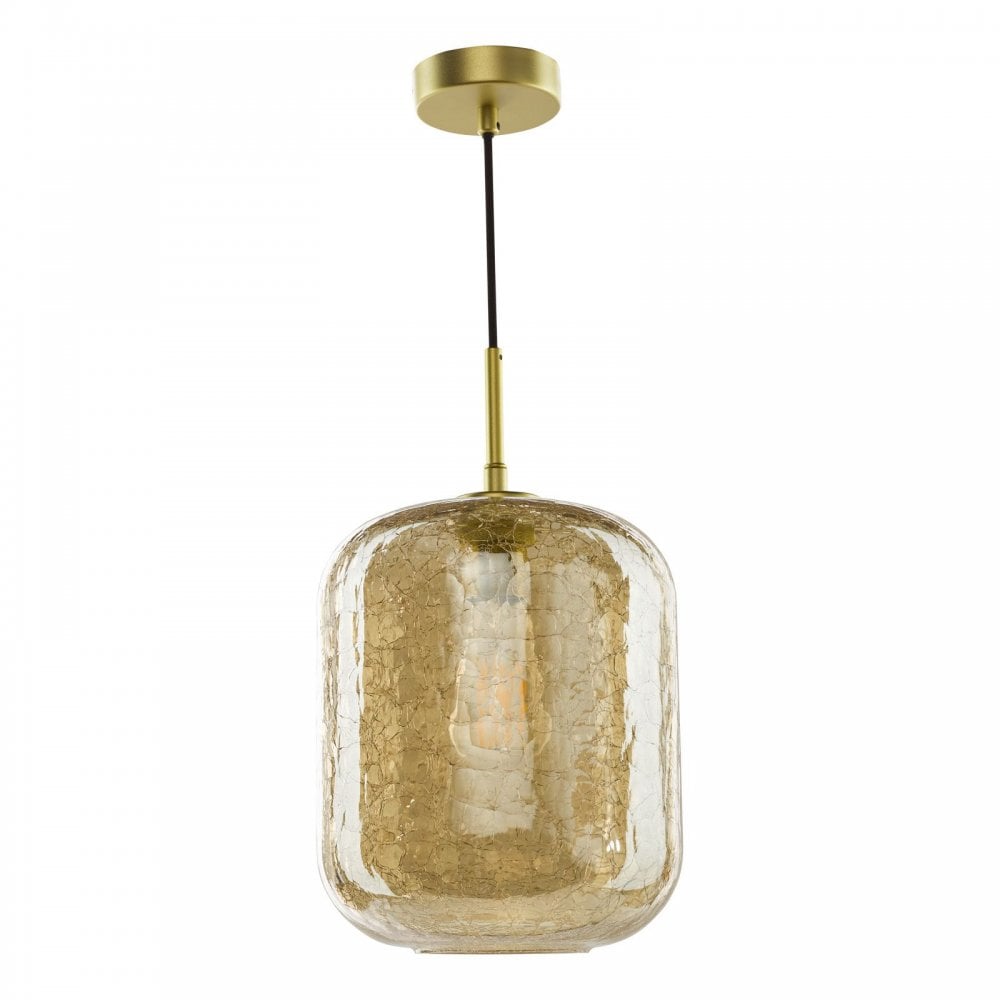 Tavia Satin Gold Single Pendant with Amber Glass