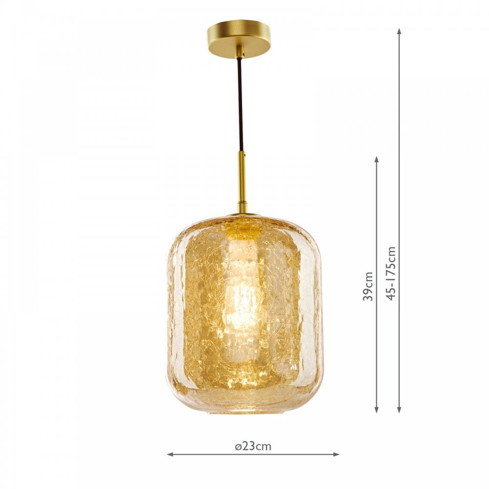Tavia Satin Gold Single Pendant with Amber Glass