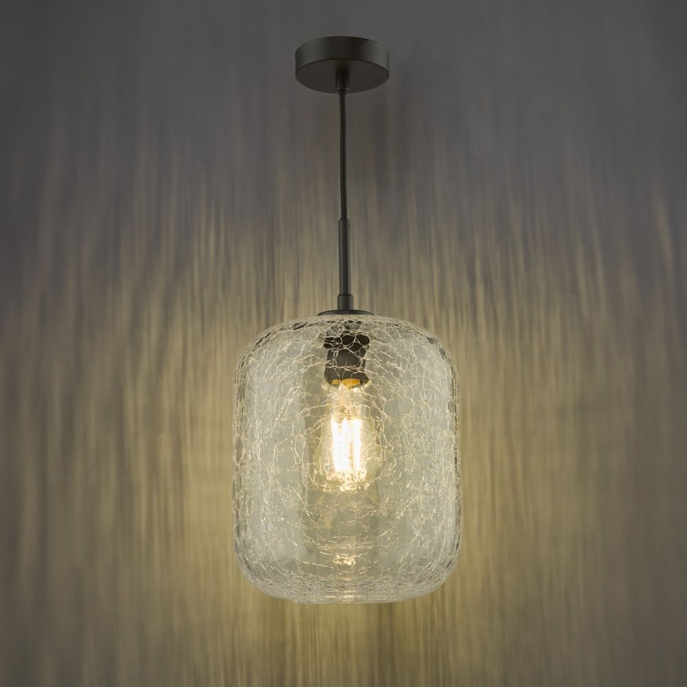Tavia Matt Black Single Pendant with Crackle Glass