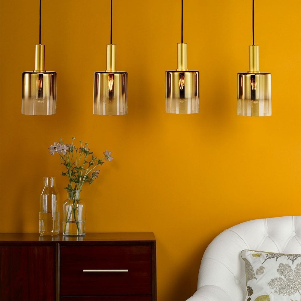 Savannah 4 Light Satin Gold& Ombre Glass Bar Pendant
