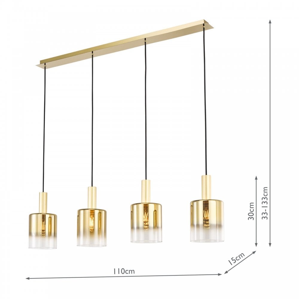 Savannah 4 Light Satin Gold& Ombre Glass Bar Pendant