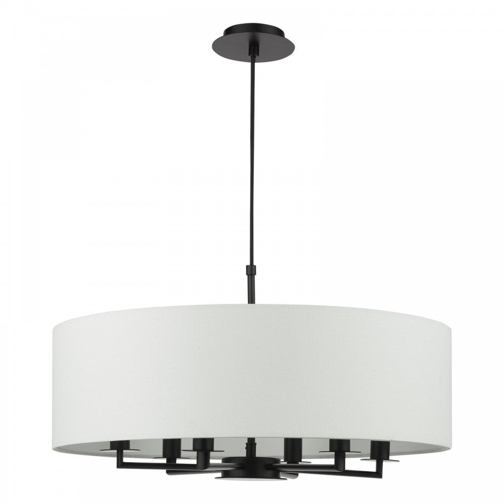 Tyler 6 Light Matt Black Pendant C/W White Drum Shade