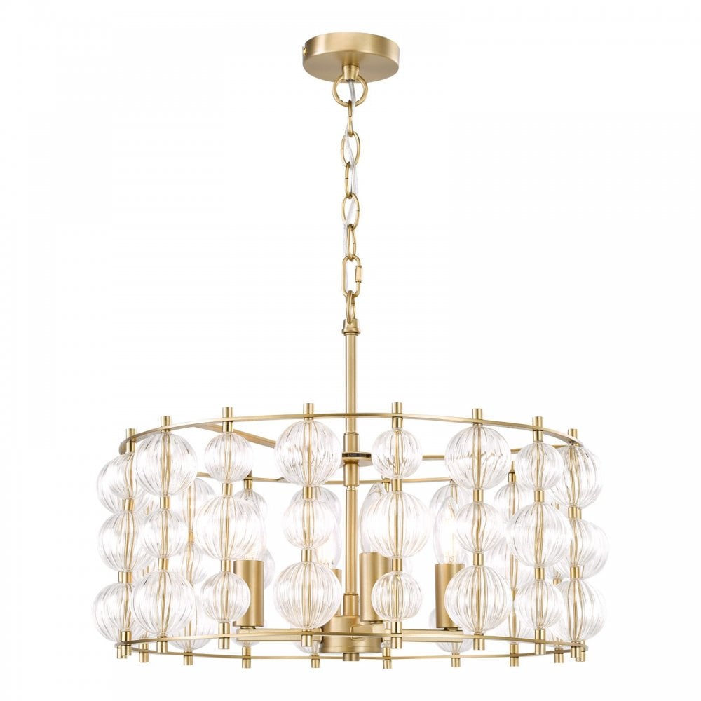 Yuridia 4 Light Satin Gold & Ribbed Glass Ceiling Pendant