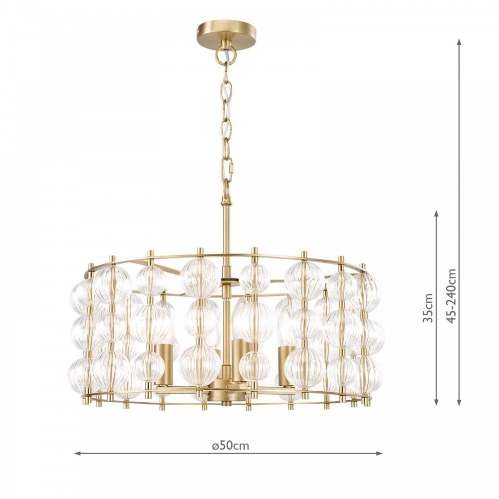 Yuridia 4 Light Satin Gold & Ribbed Glass Ceiling Pendant