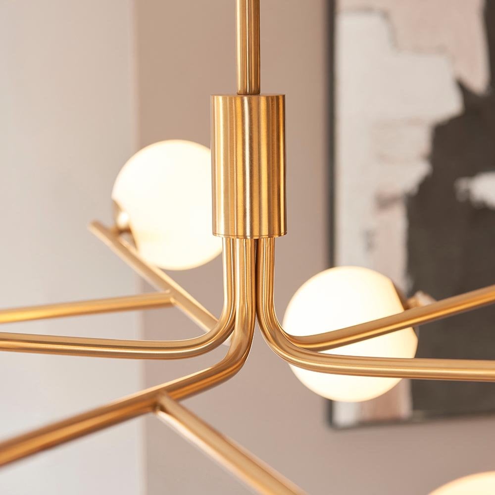Aaron 10 Light Ceiling Pendant in Aged Brass & Opal Glass
