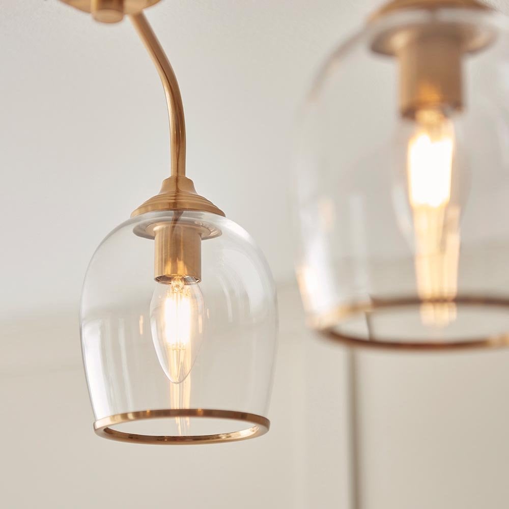 Ashcroft 3 Light Brass Semi Flush Fitting with Clear Glass Shades