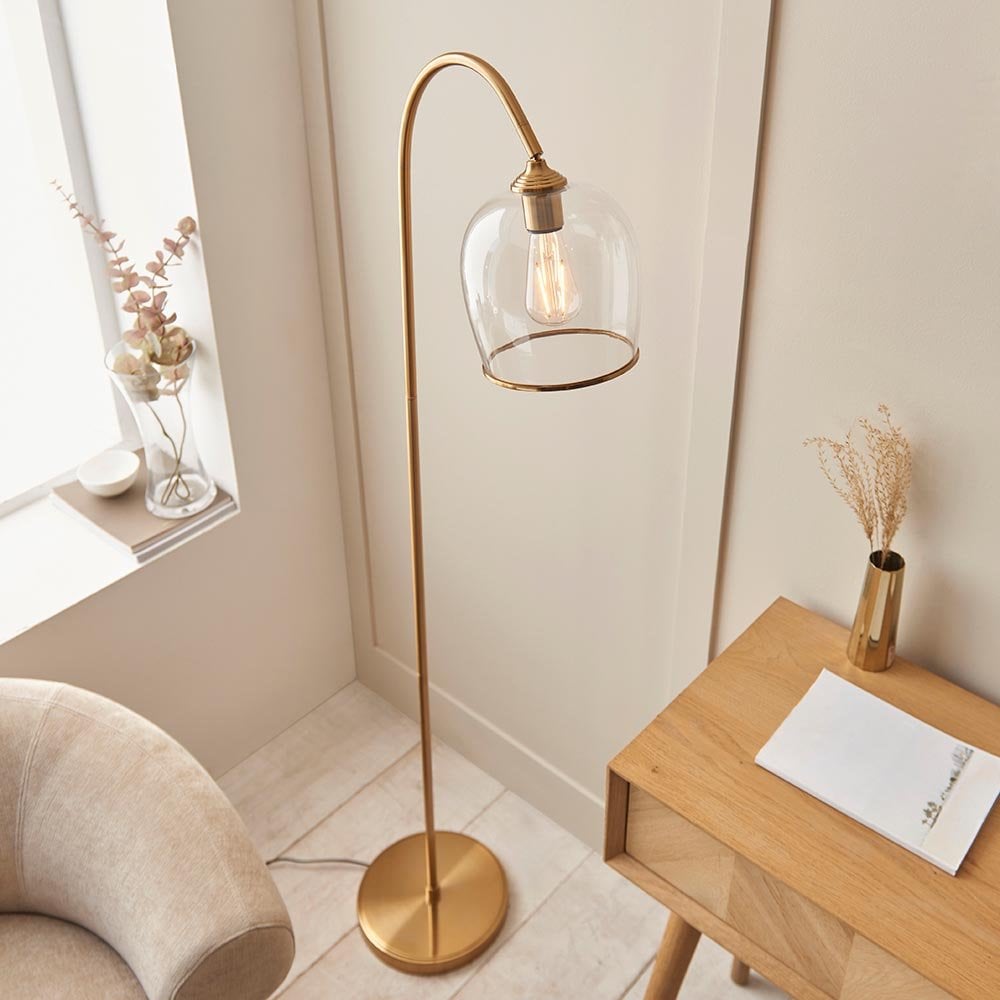 Ashcroft Brass Floor Lamp with Clear Glass Shade