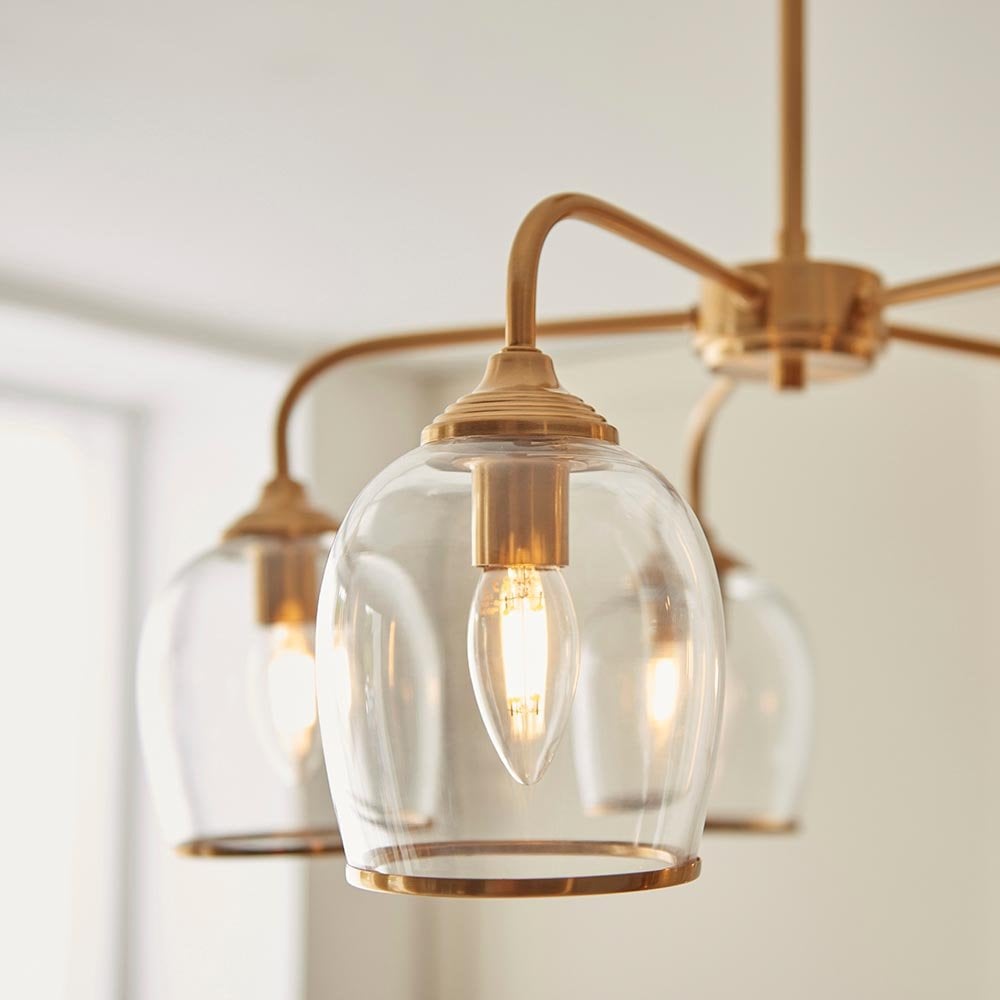 Ashcroft 5 Light Brass Semi Flush Fitting with Clear Glass Shades