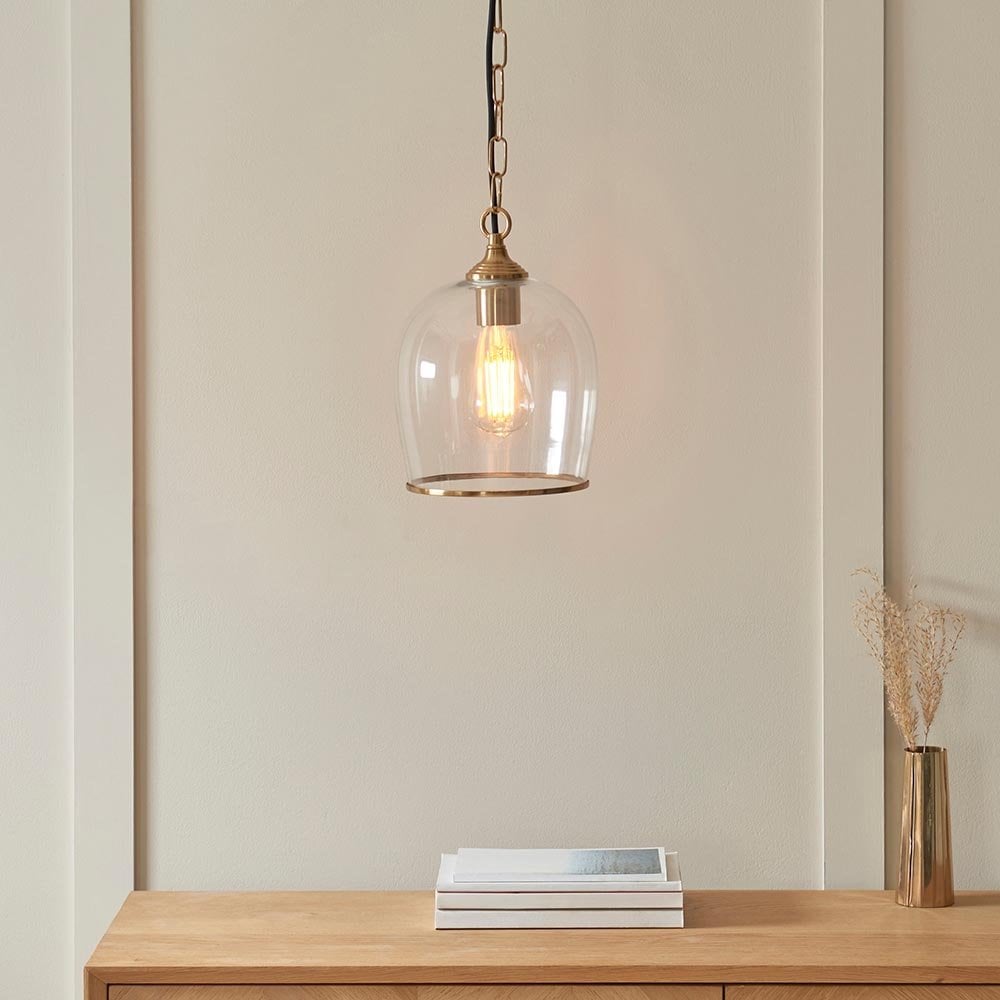 Ashcroft Single Brass Pendant with Clear Glass Shade