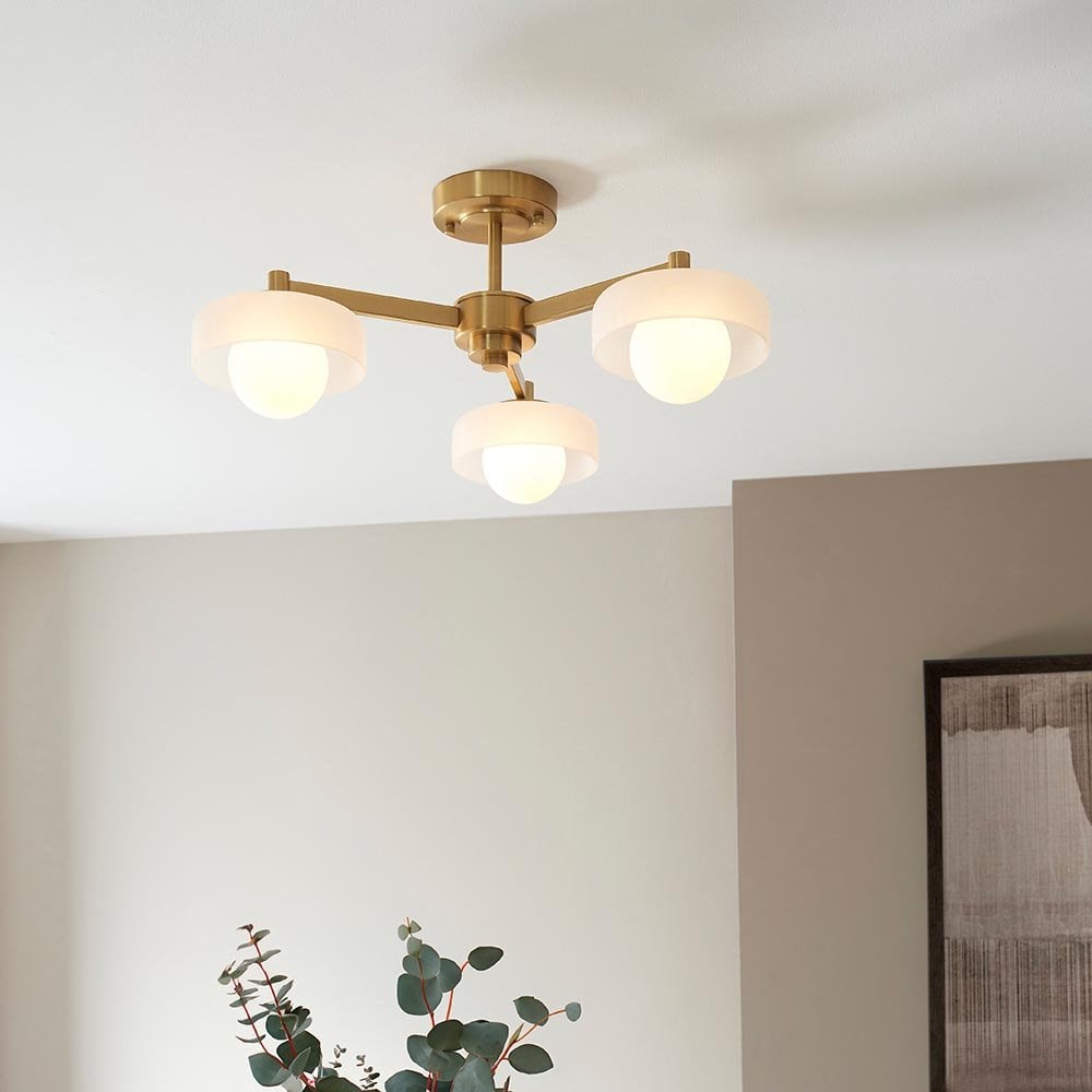 Boss 3 Light Semi Flush Fitting in Brushed Brass