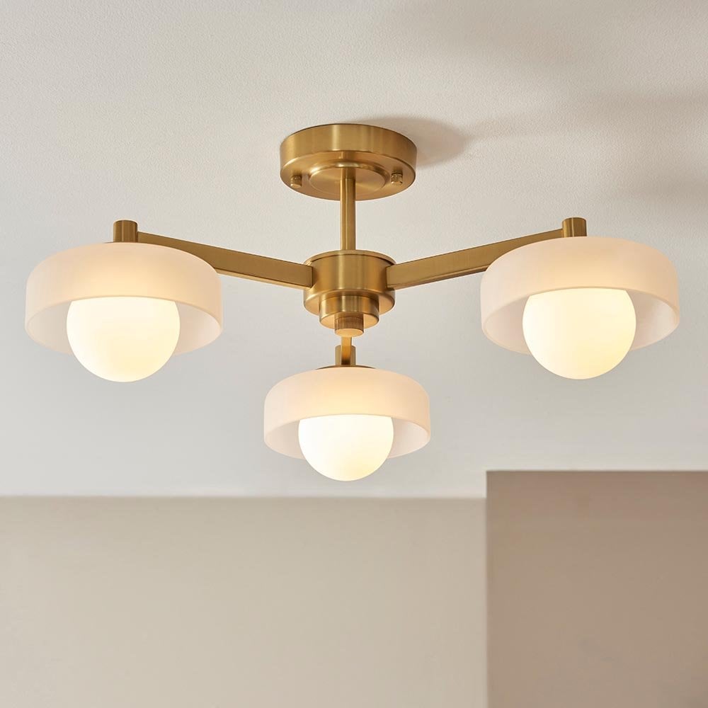 Boss 3 Light Semi Flush Fitting in Brushed Brass