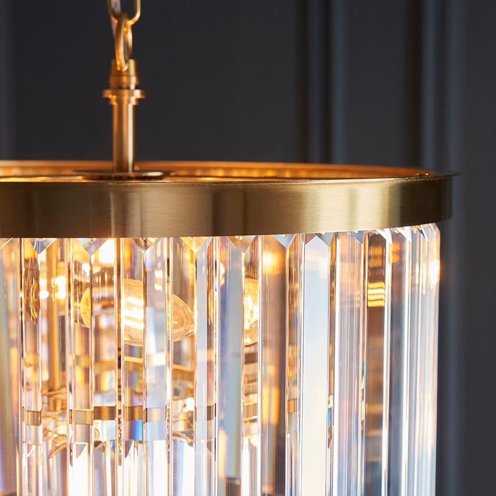 Conaston 4 Light Ceiling Pendant in Brass with Glass Drops