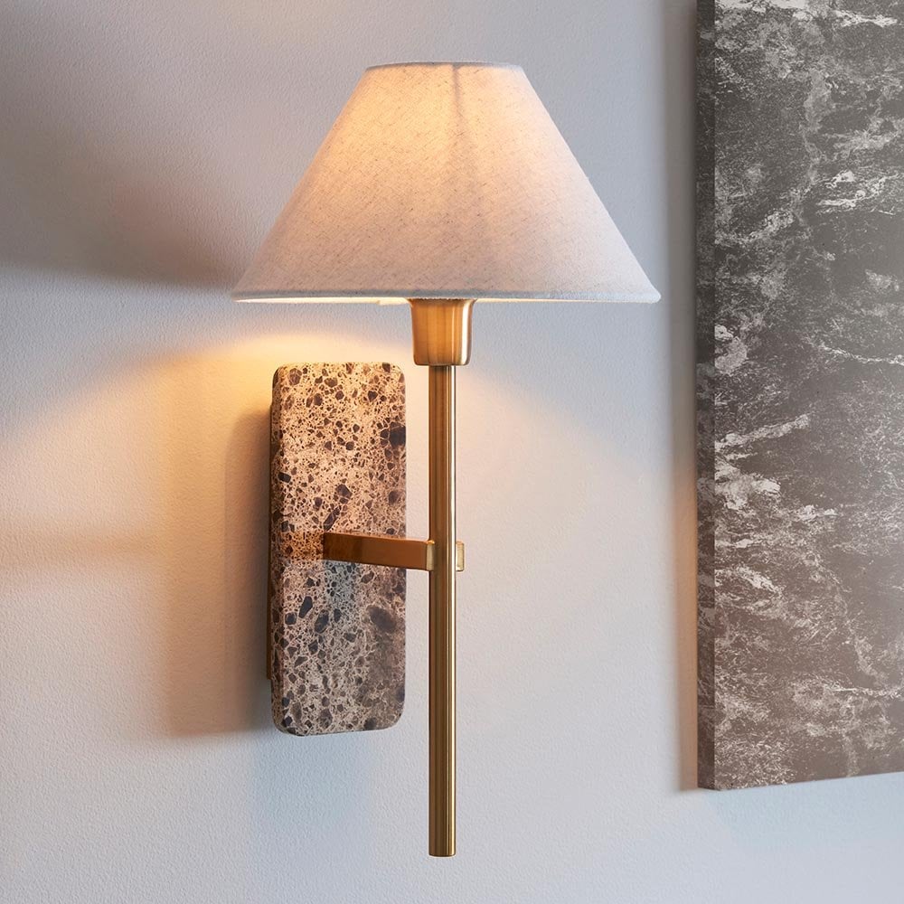 Faro Emperador Brown Marble Wall Light C/W Shade