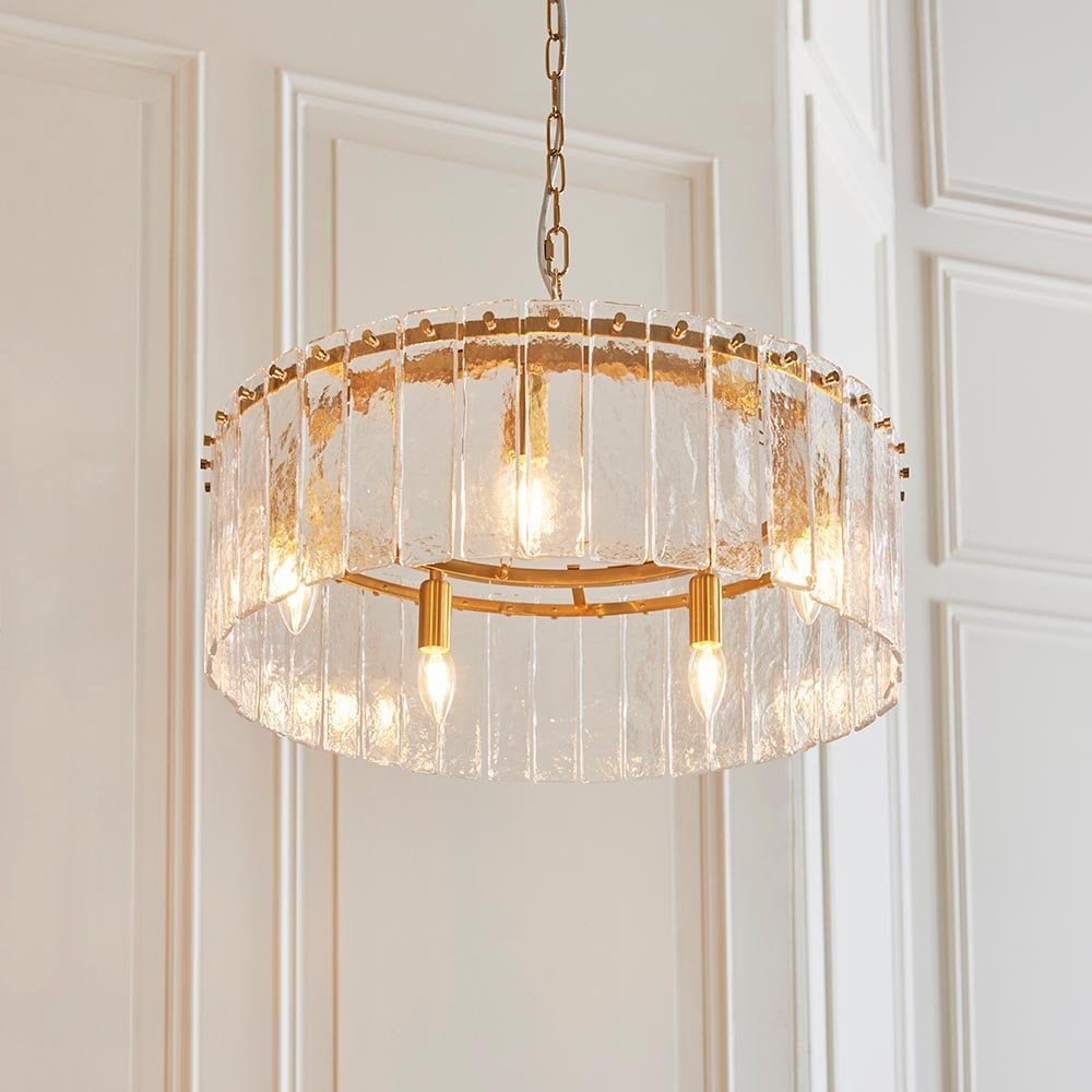 Karine 5 Light Pendant with Textured Glass