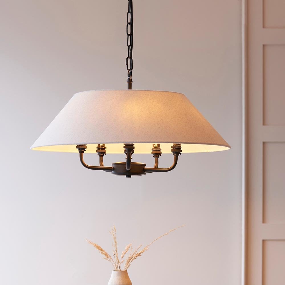 Lille 5 Light Matt Black Pendant with Drum Shade