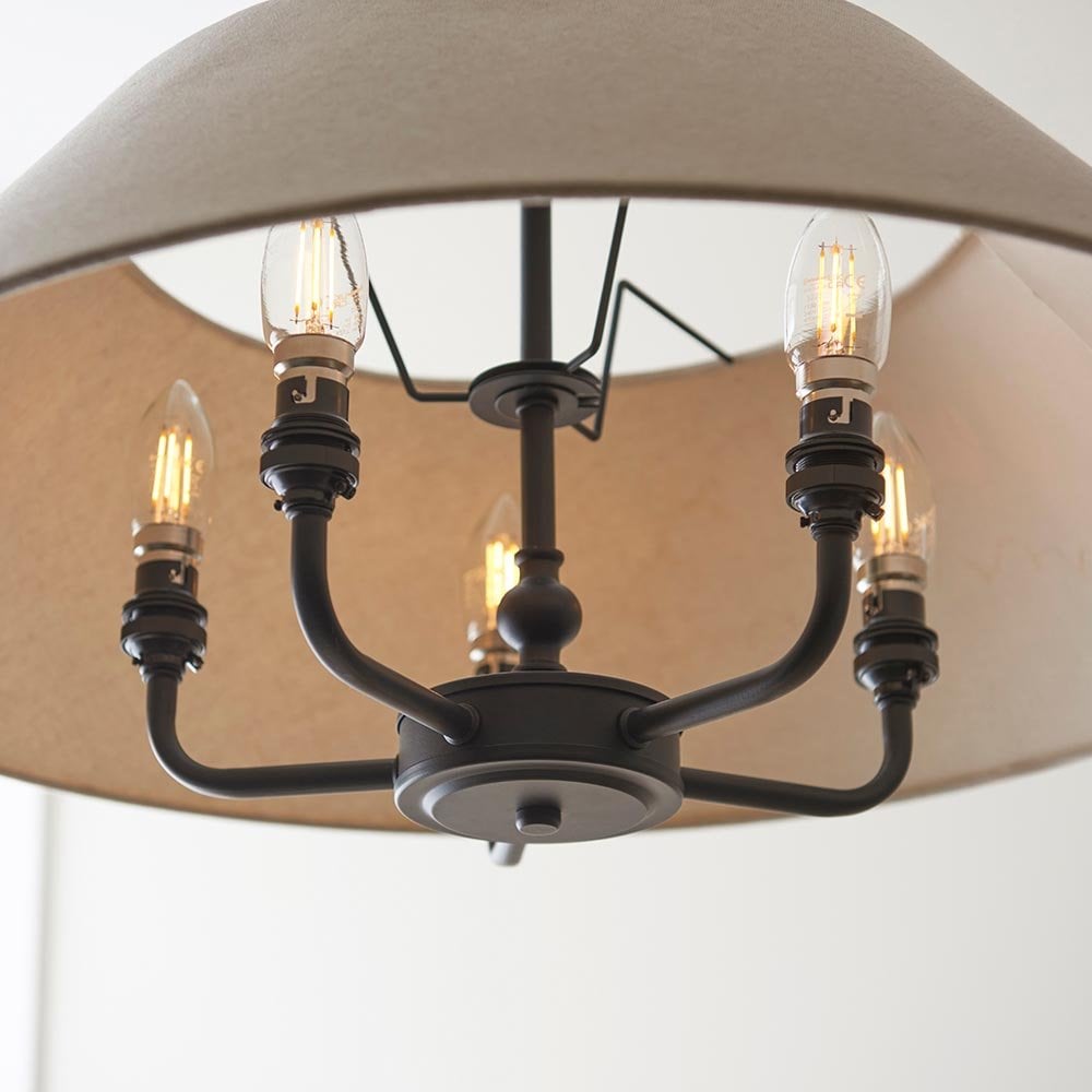 Lille 5 Light Matt Black Pendant with Drum Shade