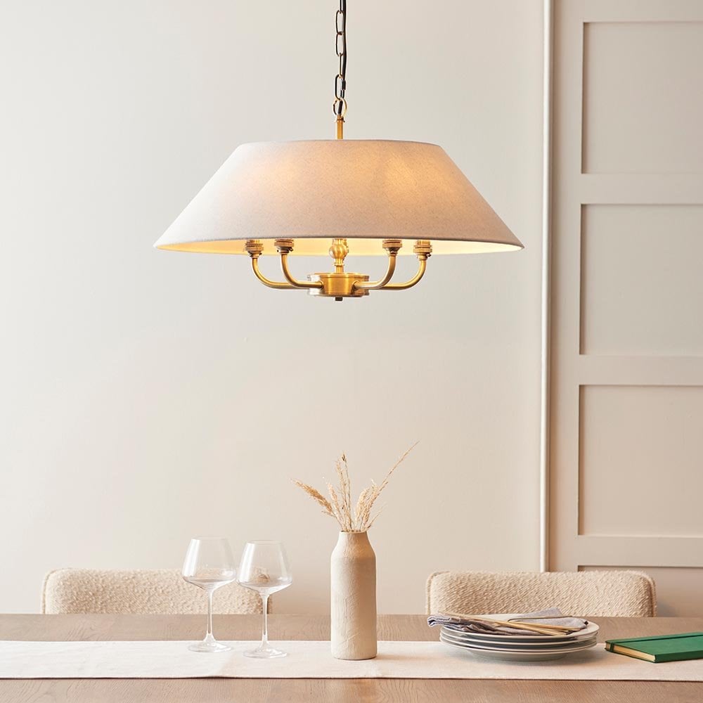 Lille 5 Light Antique Brass Pendant with Drum Shade